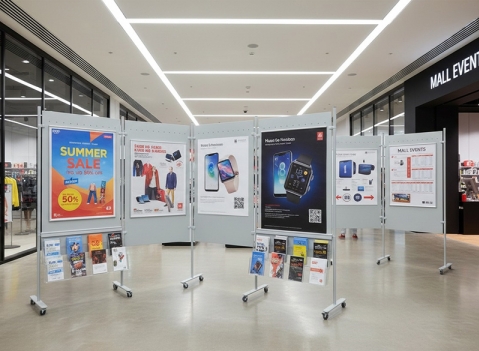 Composizione su ruote Expo pannelli in lamiera punzonata.2