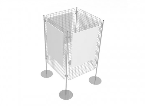 Composizione  totem autoportante di 4 griglie espositive con basi tonde