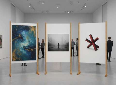 Pannelli espositivi autoportanti con struttura in legno e  lastra in swedboard stampabile o in osb